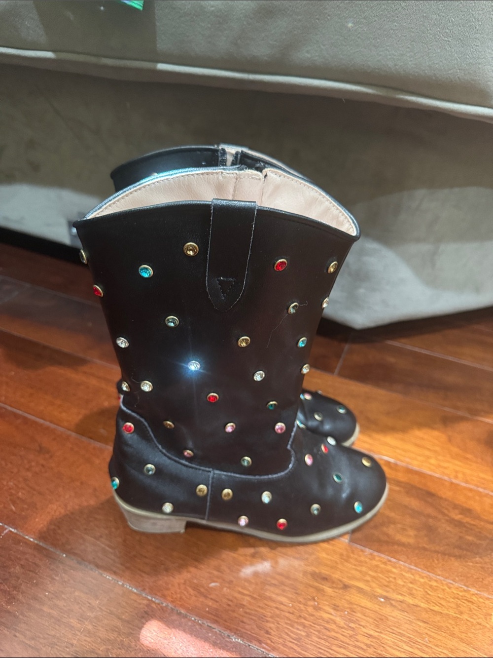 Lola + The Boys Black Studded Kids Boots with Multicolor Gems